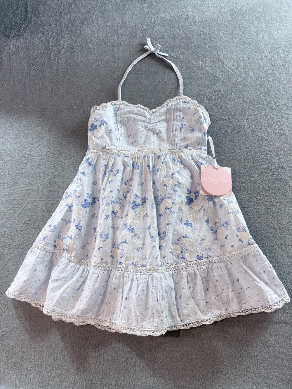 LoveShackFancy - Girls Halter Sundress with Blue Floral Print